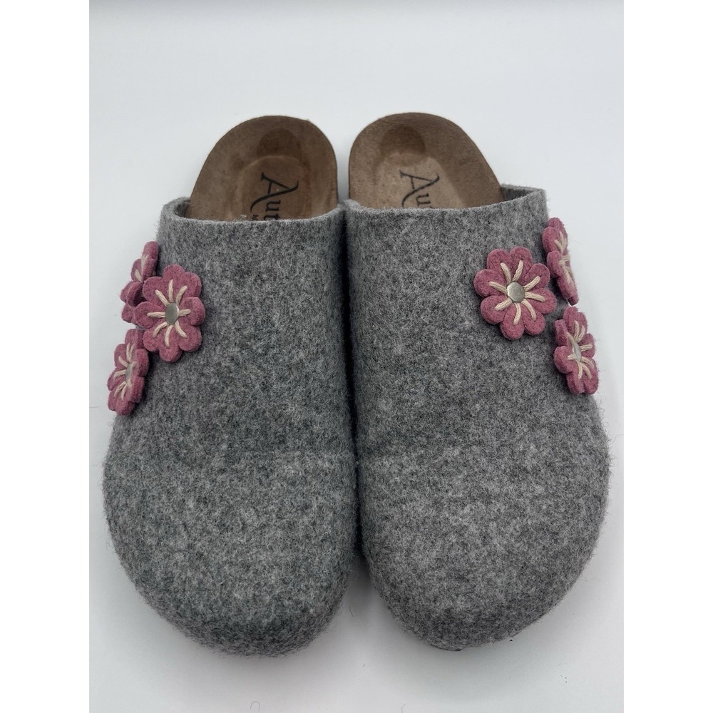 Autenti Gray Felt Wool Clogs Floral Applique Spain EU 41 US Womens 10.5